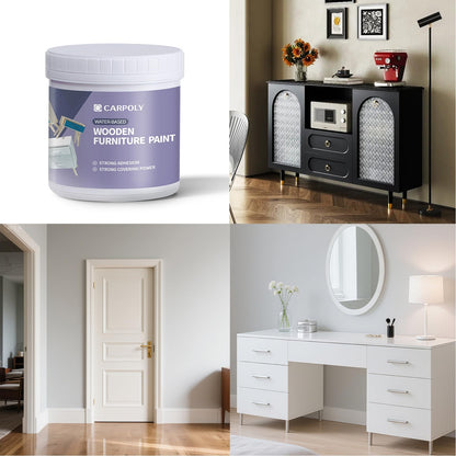 CARPOLY Furniture Paint Kit 16oz with Tools - Water-based & Low Odor All-in-One No Sanding - Matte Finish Indoor Outdoor Wood Paint for Cabinets, Doors, Tables and Dressers - White