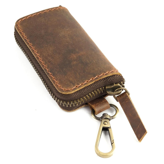 Handmade Full Grain Leather Car Key Holder & Zippered Coin Purse | Belt Loop Key Chain, Compact Earphone Holder, Multi-Functional Money Purse, Elegant Leather Accessory, Versatile Key Organizer