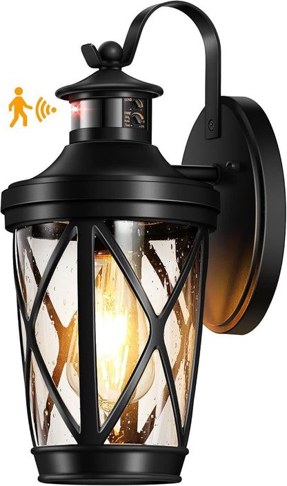 VIANIS Motion Sensor Outdoor Lights, Modern Patio Lights Outdoor Waterproof, Black Exterior Lighting Fixtures Lanterns for House, 100% Aluminum Outside Wall Mount Light Sconce for Garage, Porch, Coach