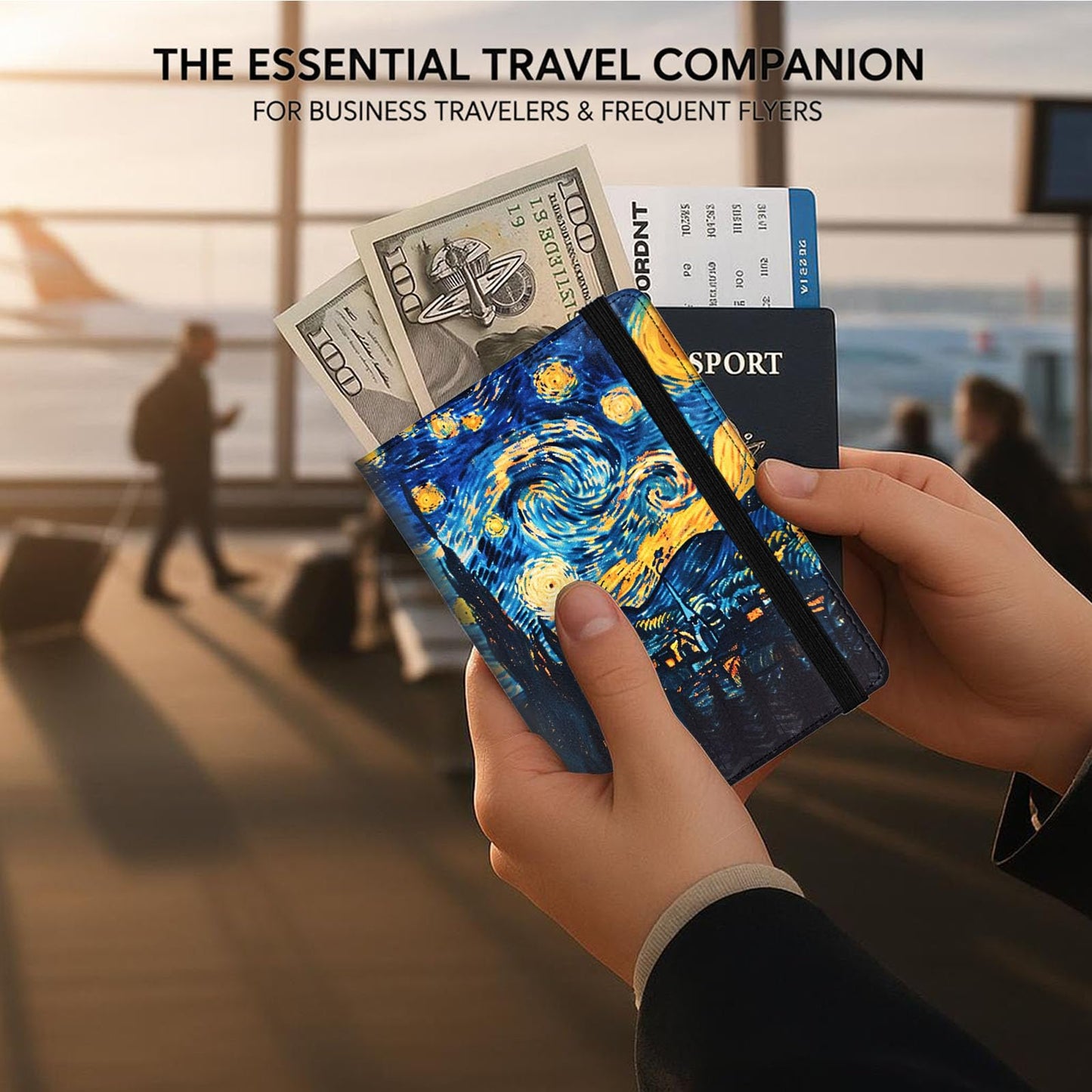Bxgolkgd Passport Cover,RFID Blocking,Large Capacity Multi-Slot Travel Passport Wallet for Men & Women - Van Gogh Starry Night Art