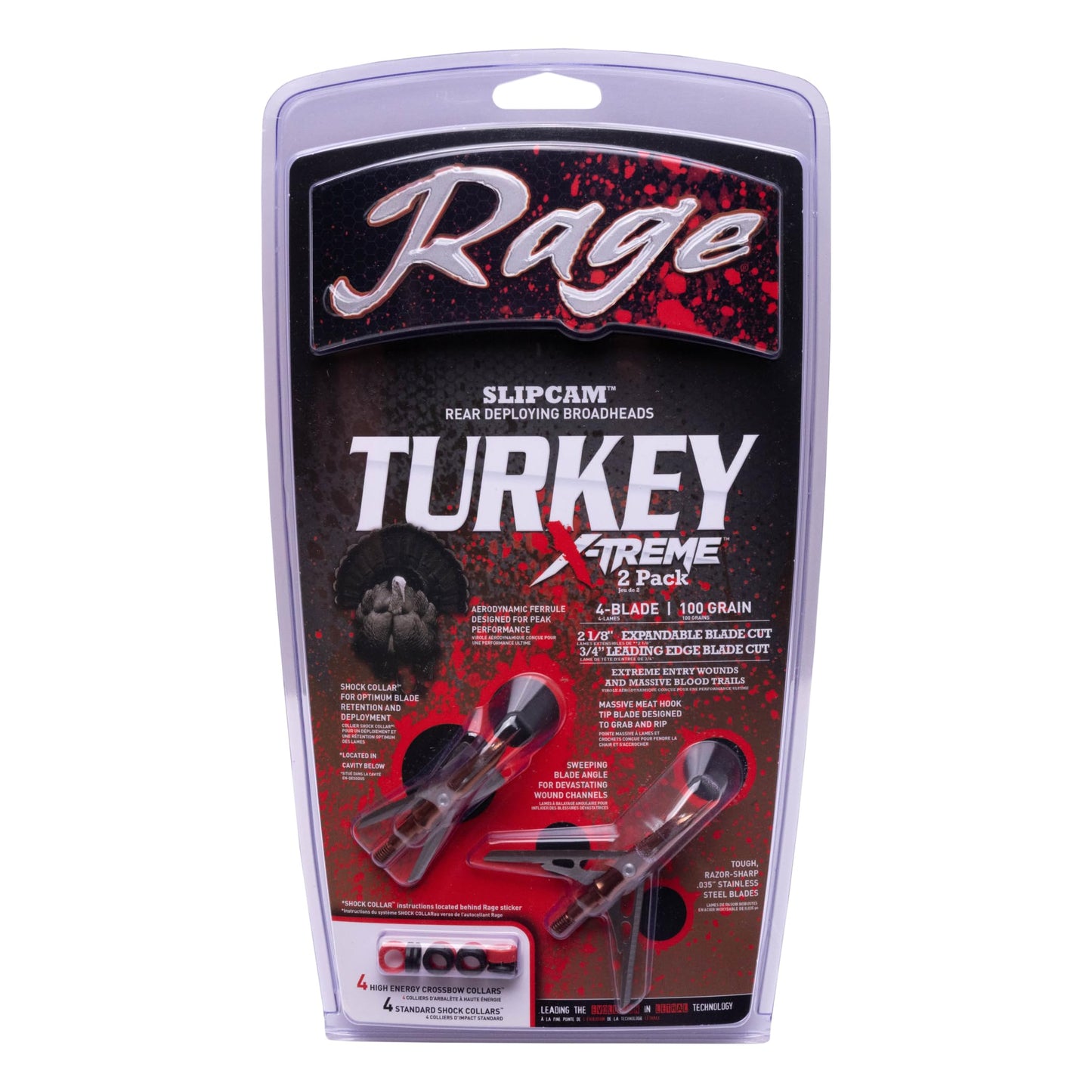RAGE X-treme Turkey Mechanical Broadheads 100 Grain 2-Blade Shock Collar USA (2-Pack)