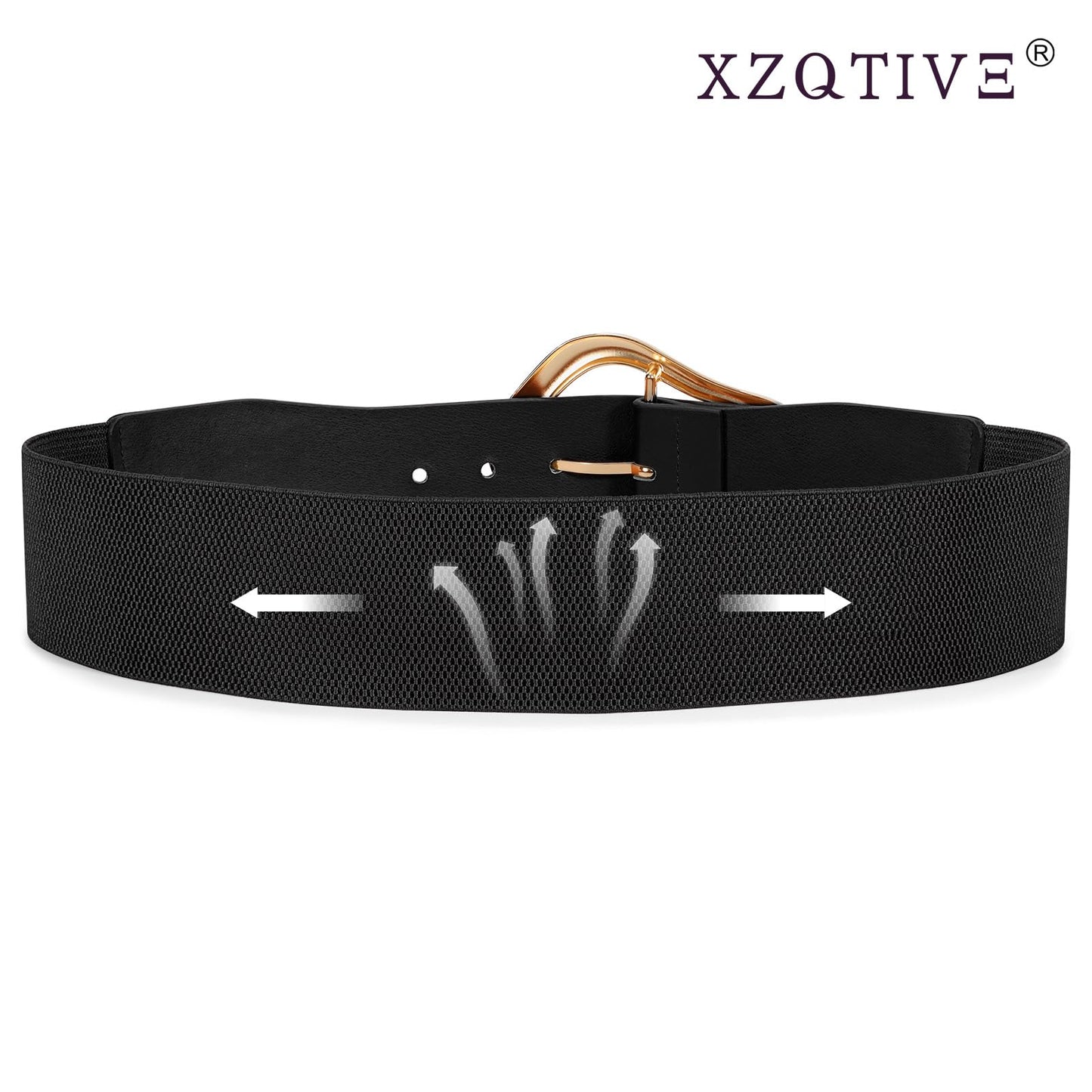 XZQTIVE Women Wide Elastic Waist Belt for Dresses Fashion Big Gold Buckle Stretchy Leather Waistband for Ladies, Black, 100cm