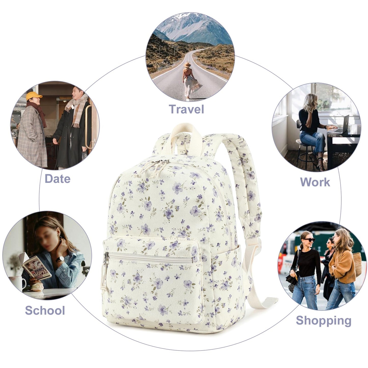 BTOOP Mini Backpack Women Girls Water-resistant Small Backpack Purse Shoulder Bag for Womens Adult Kids School Travel (Purple Floral201)
