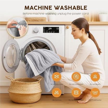 HYLEORY Heated Electric Blanket Throw 50"x60" Soft Fleece & Flannel with 5 Heating Levels & 3 Hours Timer Auto Shutt Off, ETL Certified, Washable，Heated Blanket for Body-Light Grey
