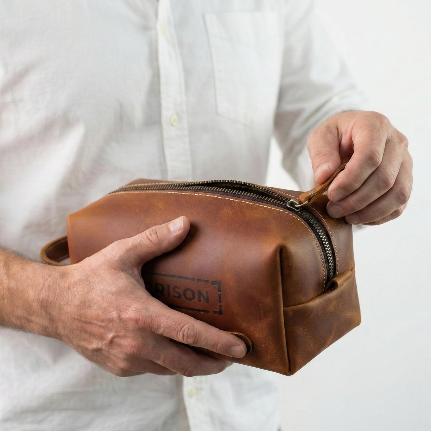 Personalized Toiletry Bag for Men – Genuine Leather Dopp Kit with Custom Engraved Name or Initials – Travel Shaving Bag Gift for Dad, Husband, Groomsmen, Boyfriend, Christmas, Birthday, Anniversary