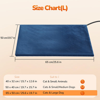 Pecute Cat Heating Pad Indoor, 6 Adjustable Temperature with Timer, Dog Heating Pad with Dual-Resistant Cable, Waterproof Layer, Heated Cat Bed Mat Blanket, Electric Pet Heated Pads for Cats Dogs