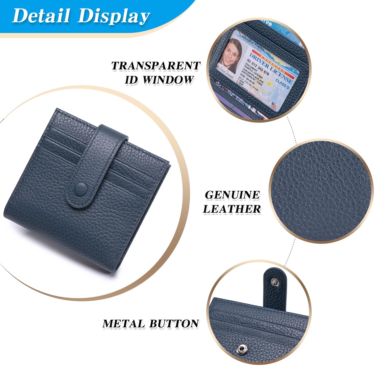 FREYAMIRA Small Wallet For Women Slim Leather Bifold Wallets RFID Credit Card Holder With Zipper Coin Pouch ID Window,Navy Blue