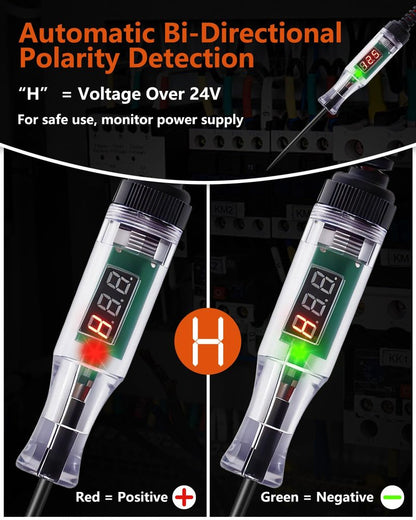 Automotive Test Light 3-48V Digital LED Voltage Tester, Car Circuit Tester with Polarity Indicator, 87" Spring Cable & Stainless Steel Probe for Car RV Truck Fuse Battery Detection
