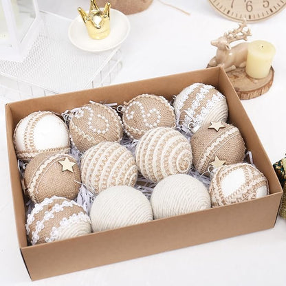 12PCS Christmas Ball Ornaments, 3.14"/80MM Boho Shatterproof Christmas Tree Hanging Ball Decorations, for Home Indoor Farmhouse Xmas Vase Bowls Filler Centerpiece Rustic Decor