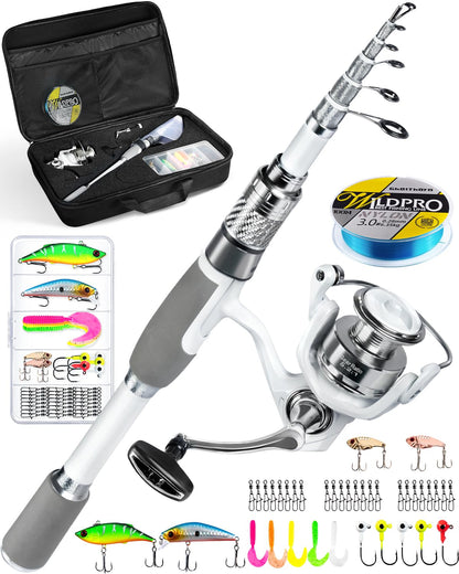 Ghosthorn Fishing Rod and Reel Combo Carbon Fiber Telescopic Fishing Pole Carrier Bag Portable Kit Saltwater Freshwater(Fishing Rod&Reel Combo with Bag, 2.1m 7ft)