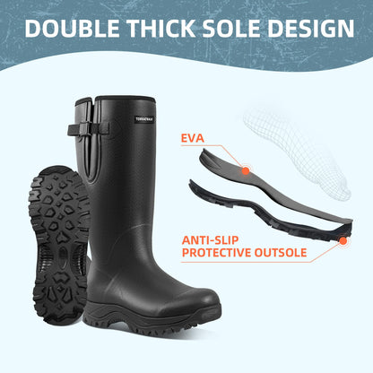TerraTrax Men's Waterproof Insulated Rubber Hunting Boots - Wellington All-Season Outdoor Work Boots