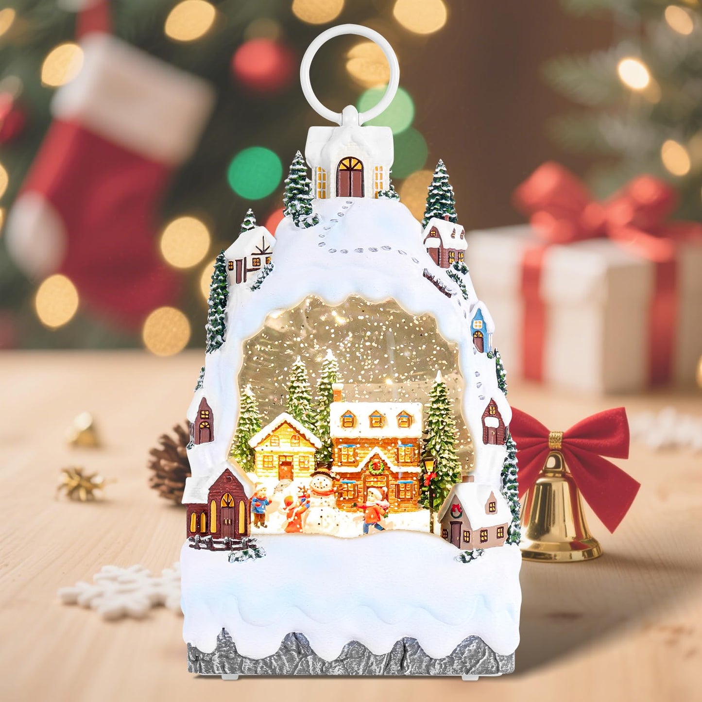 Christmas Snow Globe Lantern with 8 Holiday Music, Christmas Water Snow Globe USB/Battery Powered 6H Timer, Glitter Snowfall Build A Snowman Scene for Family Friends (Build A Snowman)