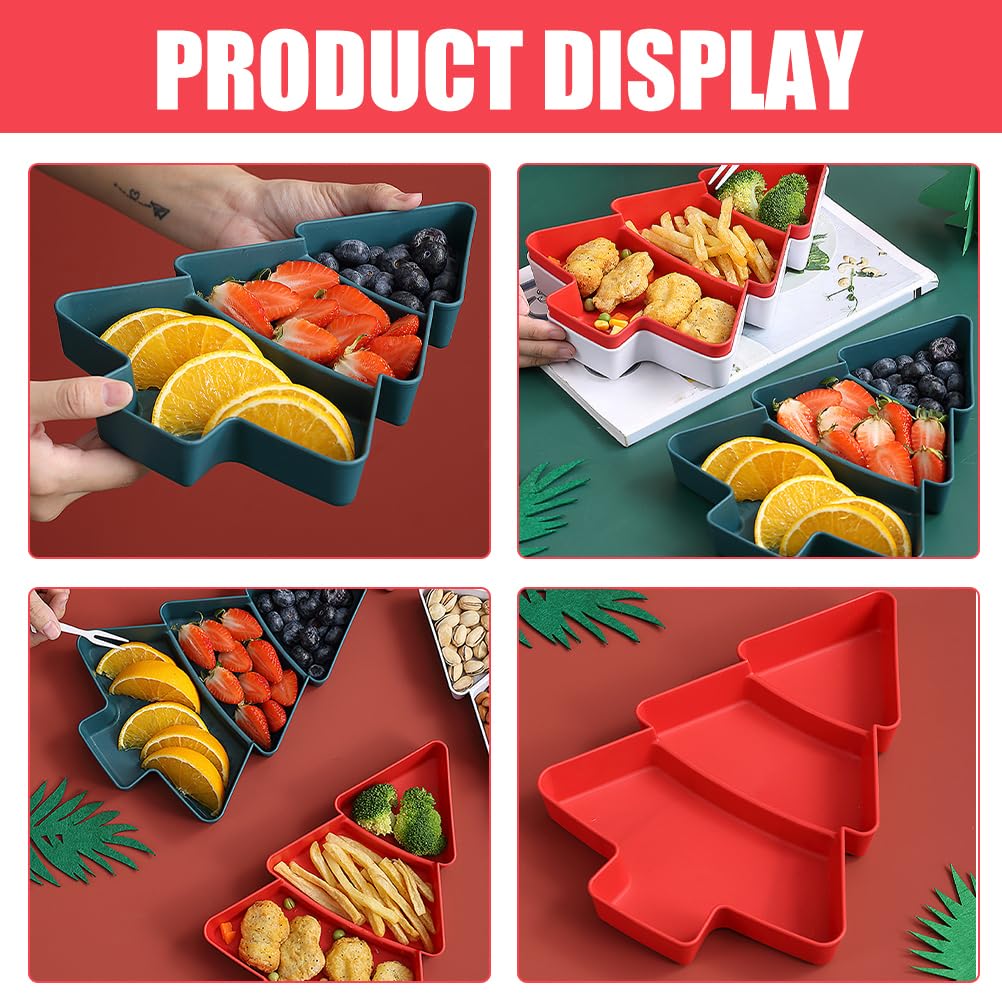 Amosfun Christmas Tree Snack Serving Tray 3 Grids Tree Shaped Plates for Dried Fruits Candy Nuts Treats Snack Christmas Party Favors 7 x 10 x 1.2 Inch