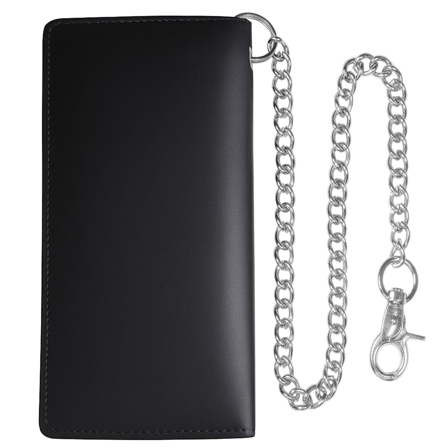 CLASSIC Motorcycle Chain Wallet for Men – Premium Cowhide Leather, RFID Bi-Fold Biker Wallet with Heavy Duty Chain for Bikers Truckers & Hunters, Credit Card Money Organizer Long Wallet Aniline Black