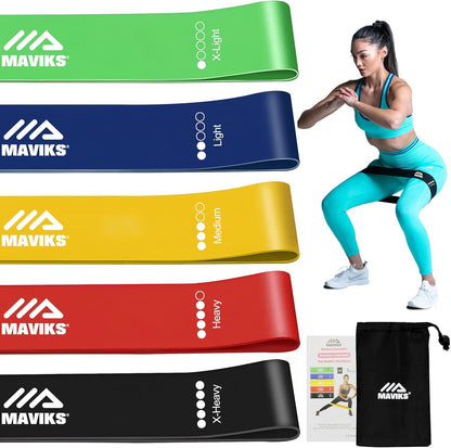MAVIKS Exercise Resistance Bands for Working Out Set of 5 for Women and Men, Stretch Bands for Exercise, Physical Therapy, Arms Legs Workout, Stretching, Home Fitness