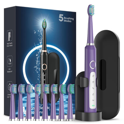Rtauys M5 Sonic Electric Toothbrush for Adults and Kids - Rechargeable Electric Toothbrush Kids Ages 12+ and Adults with 8 Brush Heads & Travel Case, 120 Days Battery Life - Pink