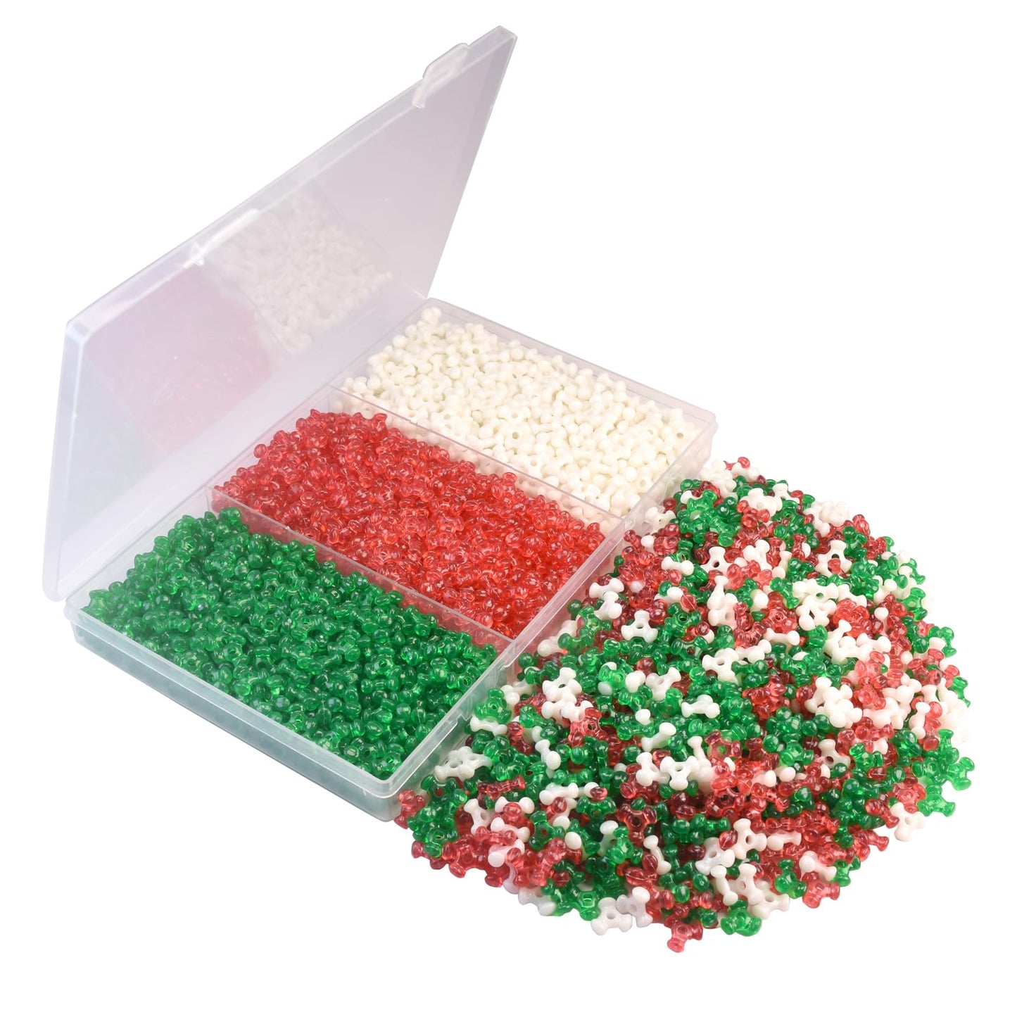 2400Pcs Christmas Tri Beads, Christmas Tri Shaped Beads Red Green White Triangle Beads for Craft Wreath Candy Cane-Xmas Holiday Tree Decorations Beaded Ornament Kit