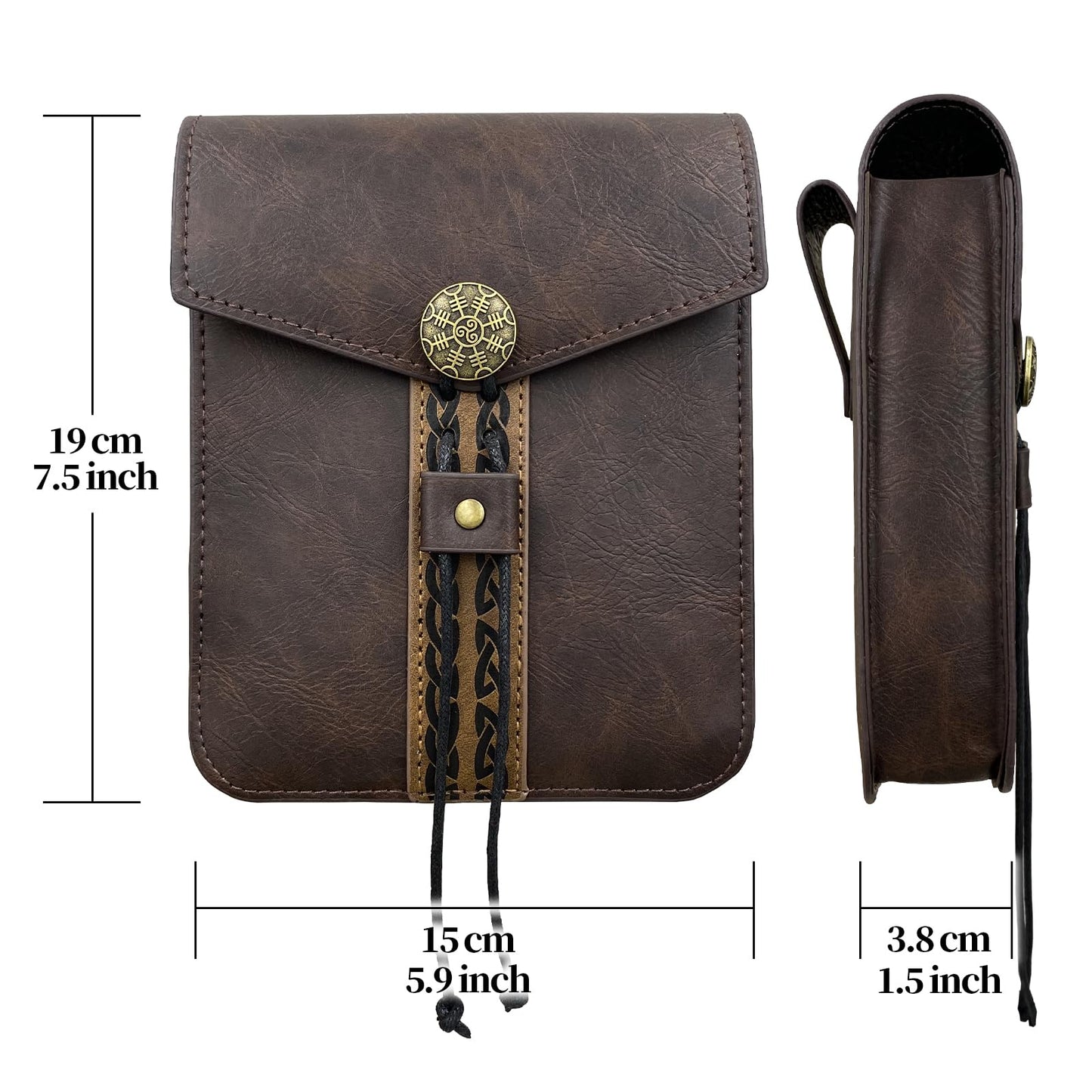 HiiFeuer Vintage Medieval Faux Leather Belt Bag, Retro Middle Ages Belt Pouch Waist bag, Portable Side Pack For LARP Ren Faire (Brown A)