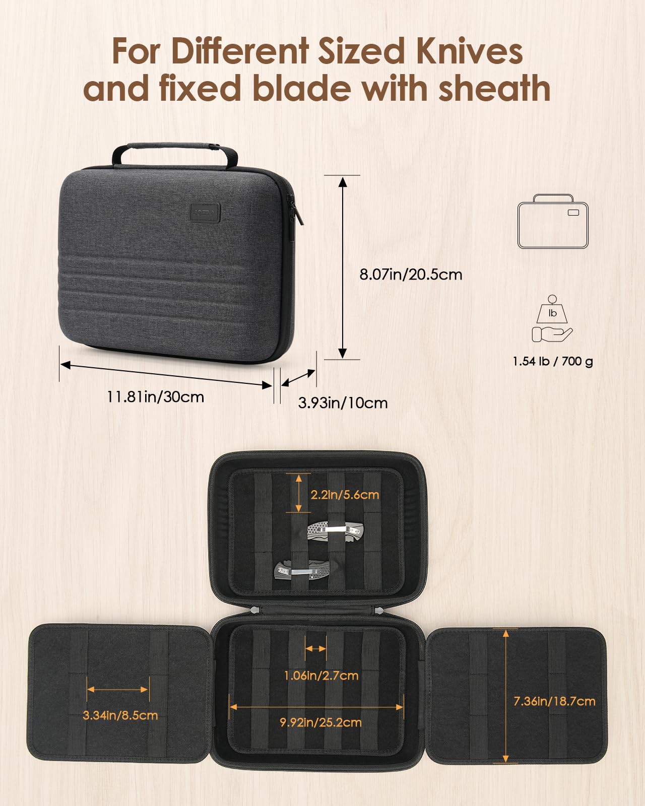 SQERO Knife Case for 40+ Pocket Knives, Display Collection Case, Folding Knife Holder, Butterfly Knives Storage Organizer, Knife Storage Items