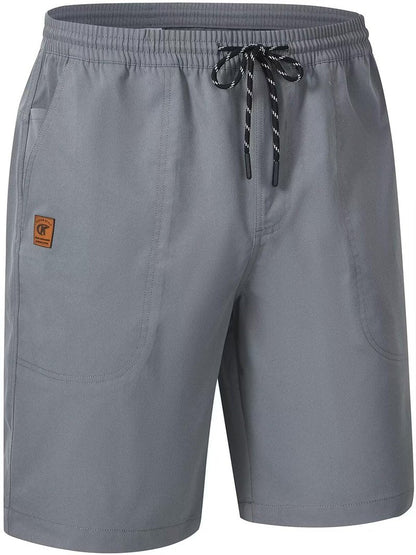 QPNGRP Men's Stretch Waist Casual Grey Shorts with 5 Pockets Include 1 Zipper Pocket 34