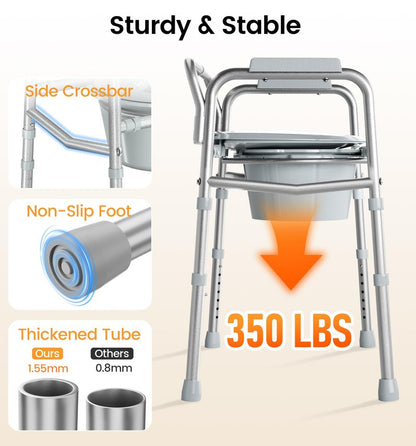 soundfuse 3 in 1 Bedside Commode Toilet for Seniors, Sturdy Dual-Crossbar