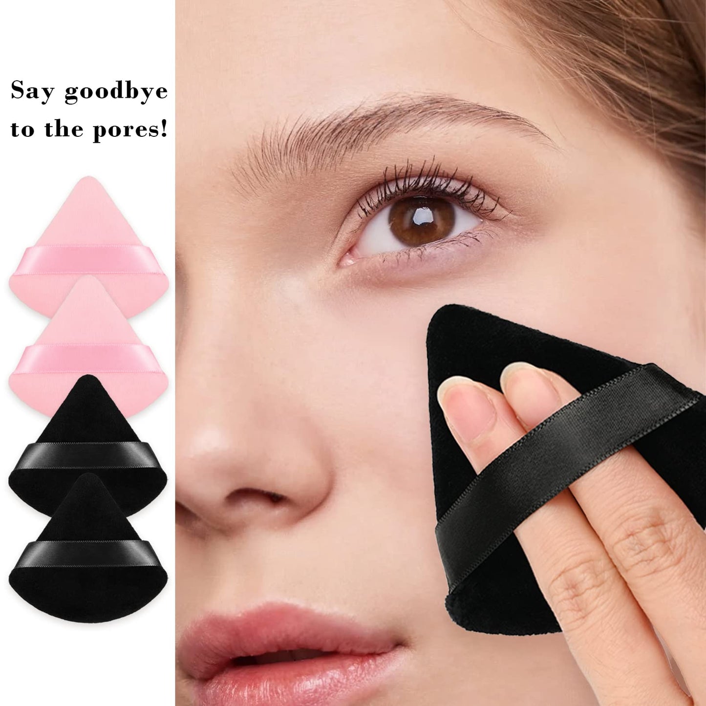 8Pcs of Triangular Powder Puff Makeup Sponges, Made of Super-soft Velvet, Designed for Contouring, Eye, and Corner, Beauty Blender Foundation Mixing Container.(Black)