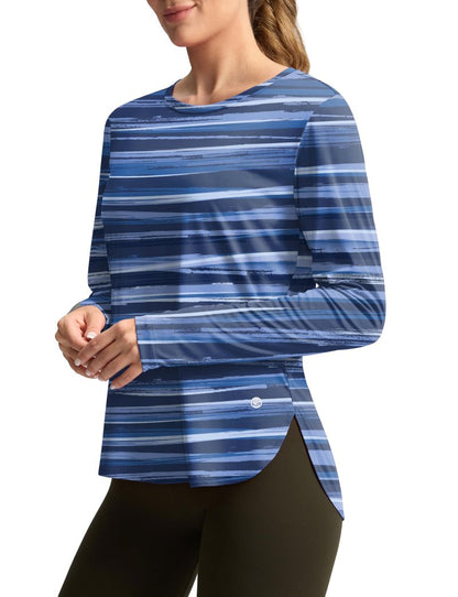 Women's Sun Shirts UPF 50+ Long Sleeve UV Protection Shirt Lightweight Quick Dry Workout Hiking Tops for Women(Ripple Blue,XXL)