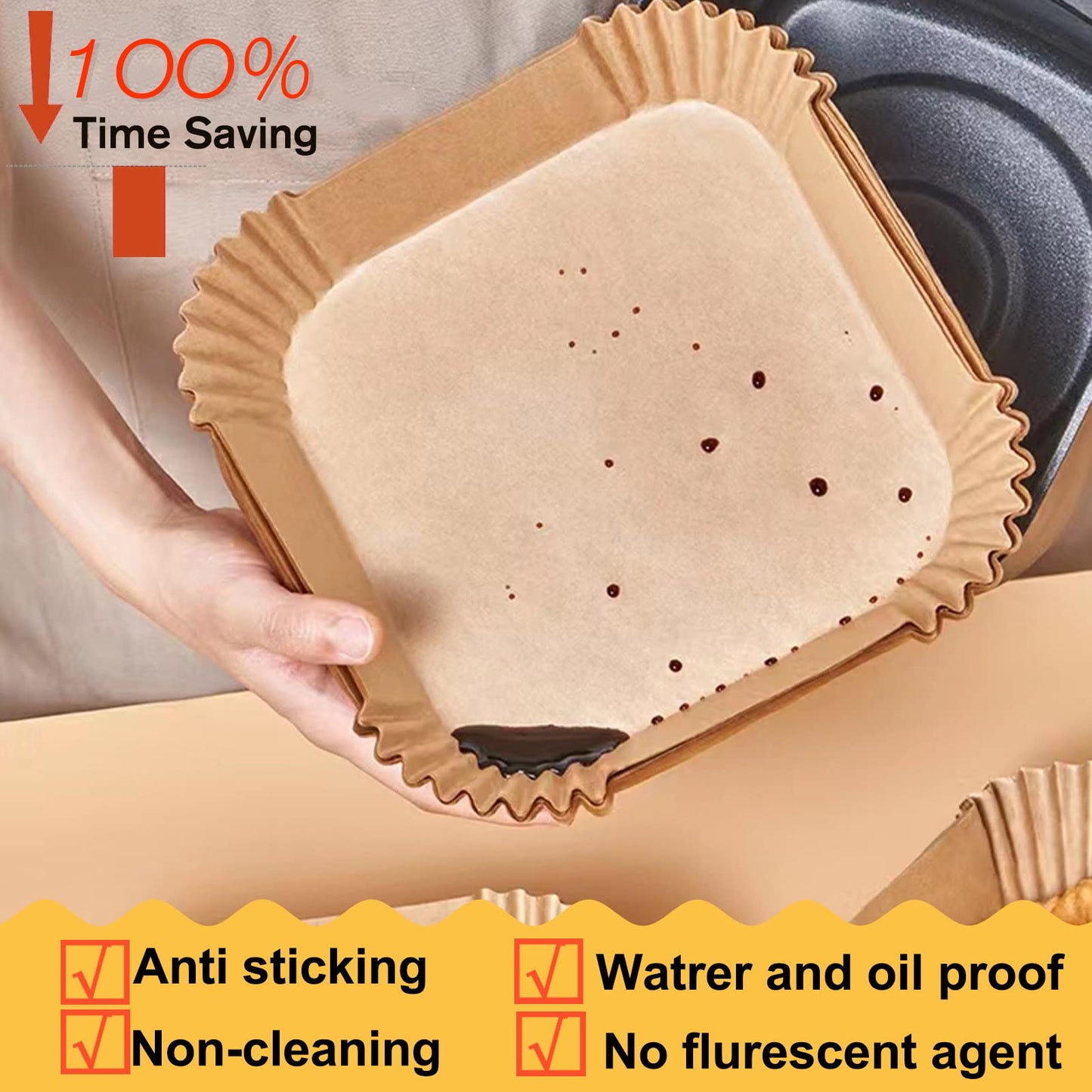 Air Fryer Liners Disposable 9 Inch, 9 inch Air Fryer Liners 125 Pcs Large Square Air Fryer Paper Liners for 5QT 6qt 8QT Air Fryer, Non-stick Parchment Paper for Frying, Baking