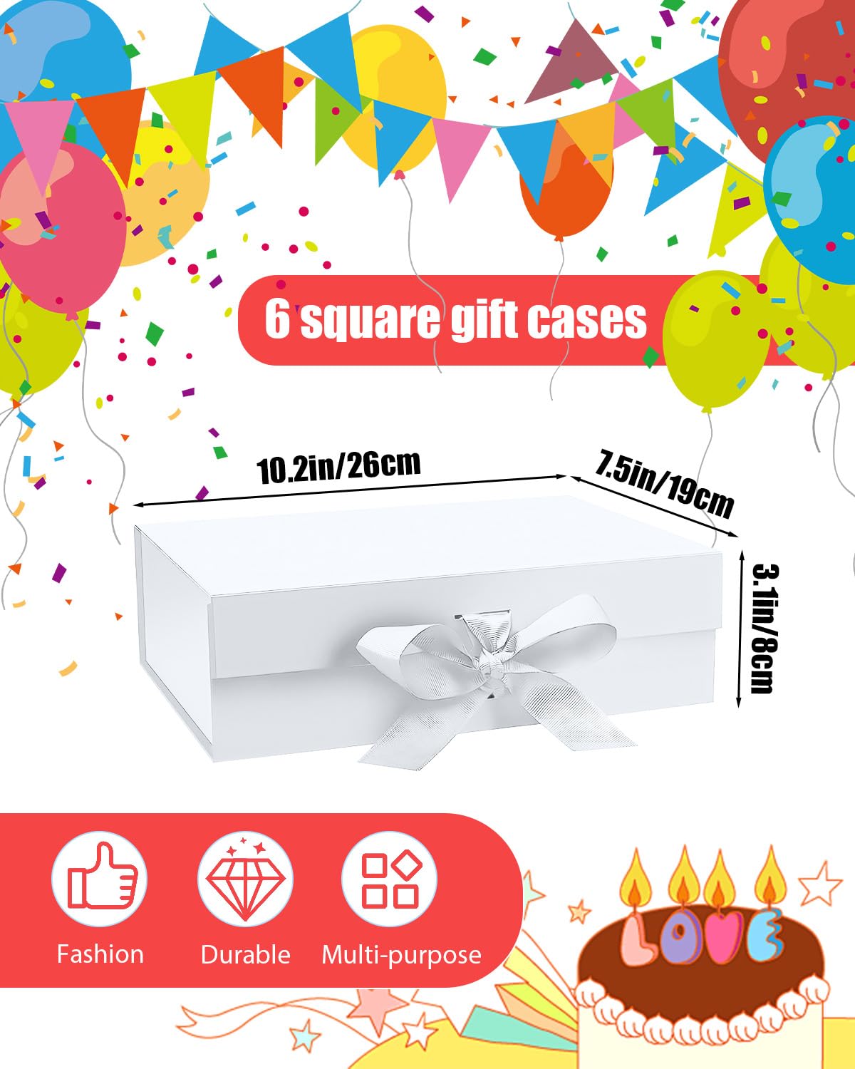 Gift Boxes With Lids, 6 Pack Magnetic Gift Box Gift Box With Ribbon, Bridesmaid Proposal Box For Birthday Christmas Bridesmaid Wedding, 10.5"X7.5"X3.1" (White)