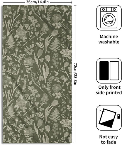 Sage Green Spring Floral Hand Towels