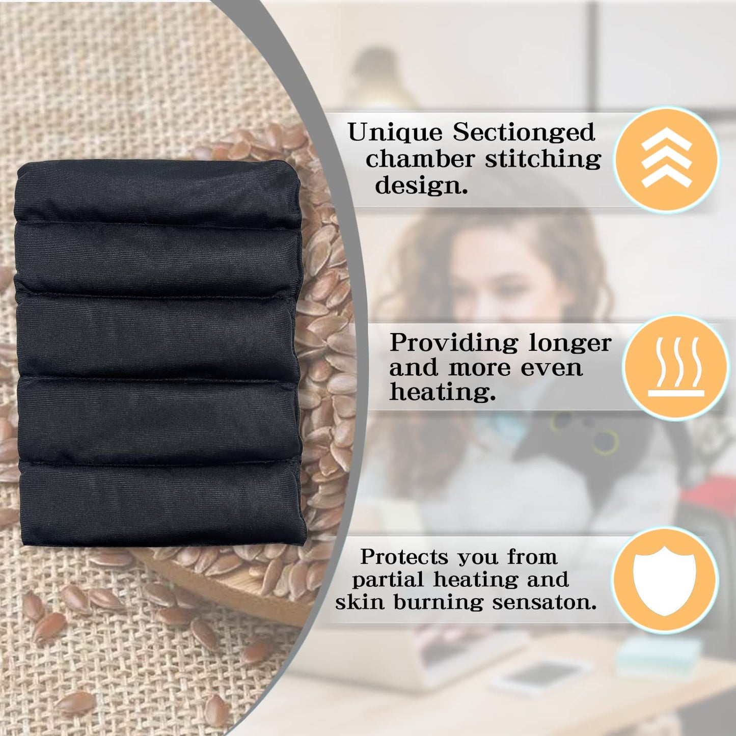 Large Microwave Heating Pad with Washable Cover 21 * 12" Microwavable Heating Pads for Cramps, Back, Neck Shoulder Pain Relief, Cordless Weighted Moist Heat Pack, Black Cat