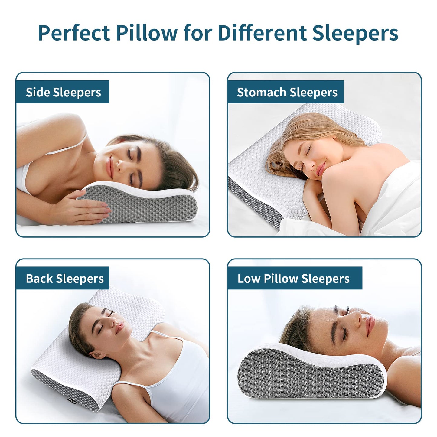 Memory Foam Pillows Neck Pillow Bed Pillow for Sleeping, Ergonomic Cervical Pillow for Neck and Shoulder Pain Relief,Orthopedic Contour Pillow for Side Back Stomach Sleeper(Blue&Grey)