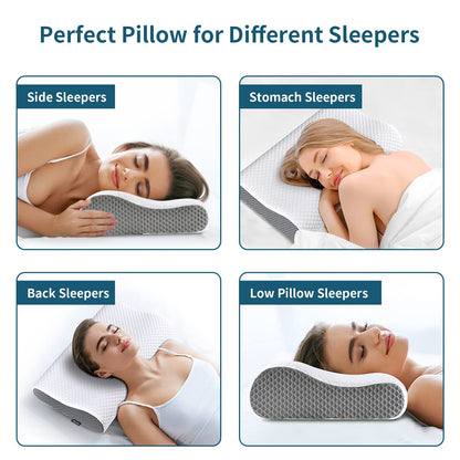 Memory Foam Pillows Neck Pillow Bed Pillow for Sleeping, Ergonomic Cervical Pillow for Neck and Shoulder Pain Relief,Orthopedic Contour Pillow for Side Back Stomach Sleeper(Blue&Grey)