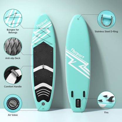 FBSPORT 10'6'' Premium Stand Up Paddle Board, Yoga Board with Durable SUP Accessories & Carry Bag | Wide Stance, Surf Control, Non-Slip Deck, Leash, Paddle and Pump for Youth & Adult