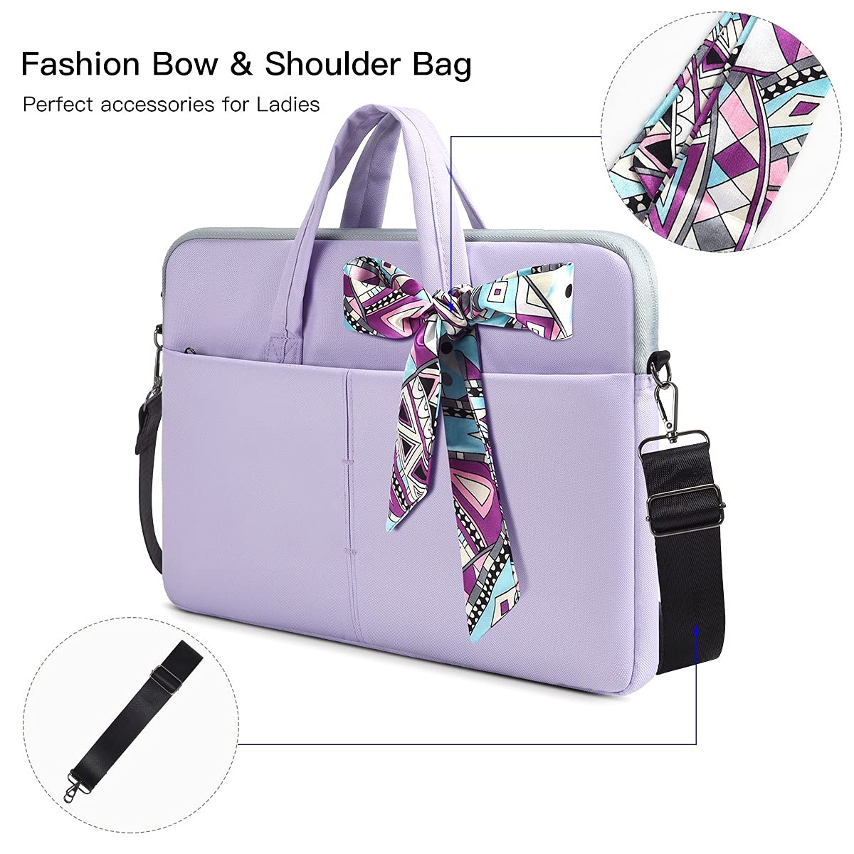 15.6 Inch Waterproof Laptop Sleeve Shoulder Bag Women Ladies Handbag Case for Acer Aspire E15/Predator, Dell Inspiron 15, HP Envy/Spectre 15.6, Lenovo IdeaPad 3 15.6, ASUS MSI GS66 15.6 Case, Purple