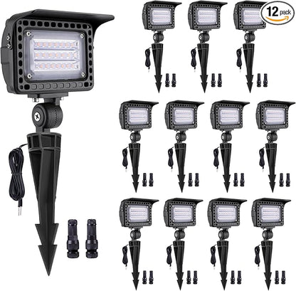 Gardenreet Outdoor Wall Wash Lights - 20W 12V LED Landscape Flood Lights, Low Voltage IP65 Waterproof Aluminum Brown Hardwired Angle Adjustable for Garden Yard Wall Tree 12 Pack