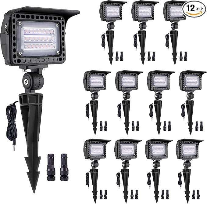 Gardenreet LED Wall Wash Lights - Low Voltage Landscape Flood Light, Brightness & Warm White Cool White Adjustable, 12V Outdoor Waterproof Aluminum Lighting for Sign Wall Garden 12 Pack