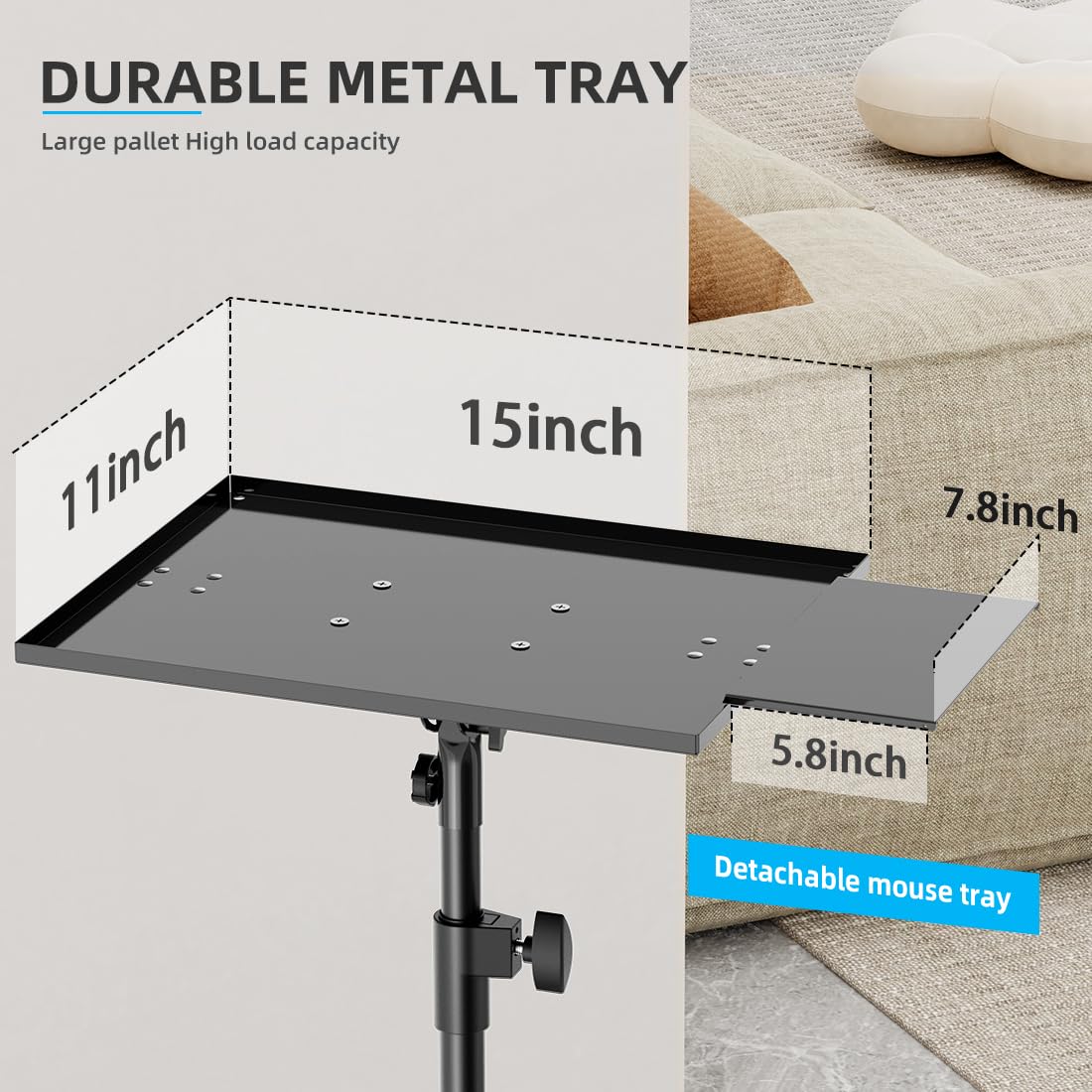 GZGDLJQ Projector Stand with Wheels, Laptop Tripod from 29" to 69" with Mouse Tray, Adjustable Height DJ Racks Stands with Gooseneck Phone Holder, for Office, Home, Stage, Studio, 1 Pack Black
