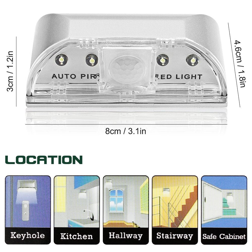 2 Pack Keyhole Lights, SENHAI PIR Infrared IR Wireless Door Lock Lamp, Auto Sensor Motion Detector, 4 LED Bulbs