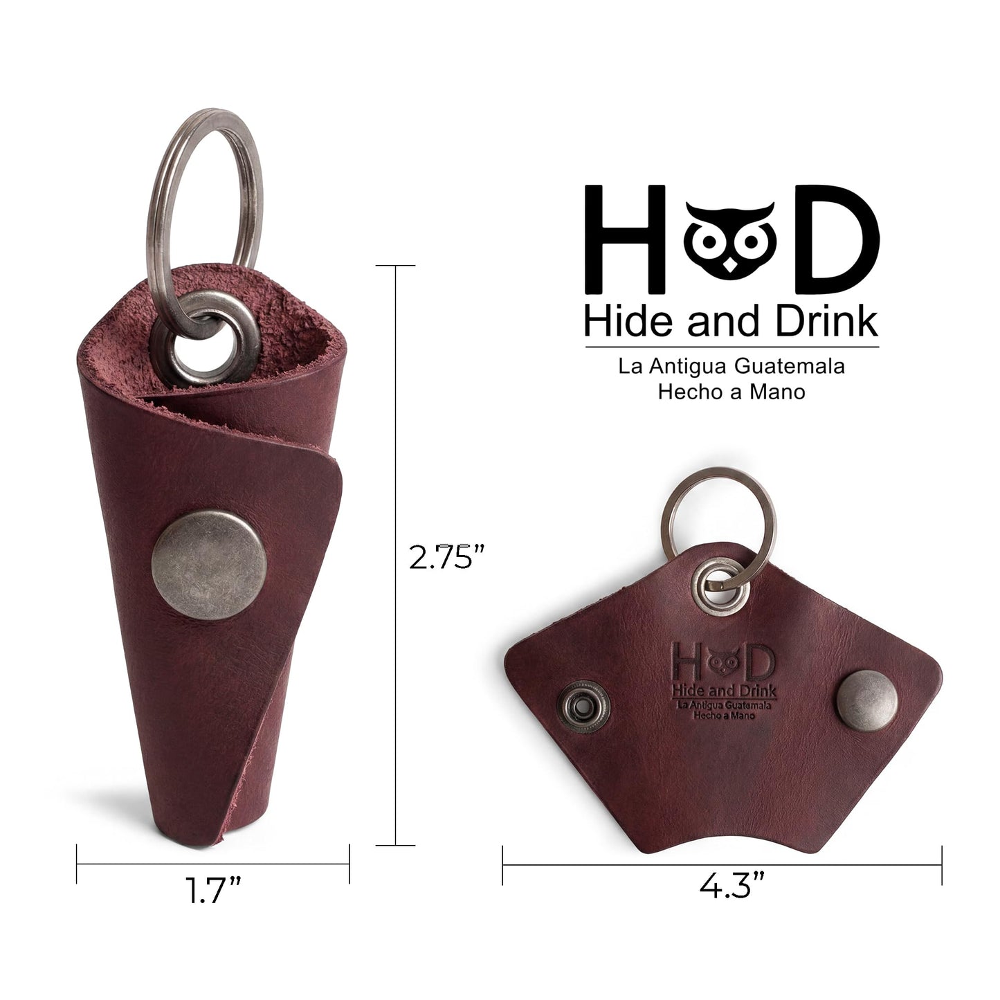 Hide & Drink Full Grain Leather Wrap Keychain, Organizer Snap Closure, Key Ring Cover, Silencer Sleeve Key Holder for Men (Sangria)