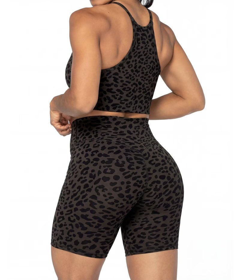 Sunzel 8" Waist Biker Shorts for Women No Front Seam Soft Yoga Workout Gym Bike Shorts Tummy Control Squat Proof Leopard Seal Brown X-Large