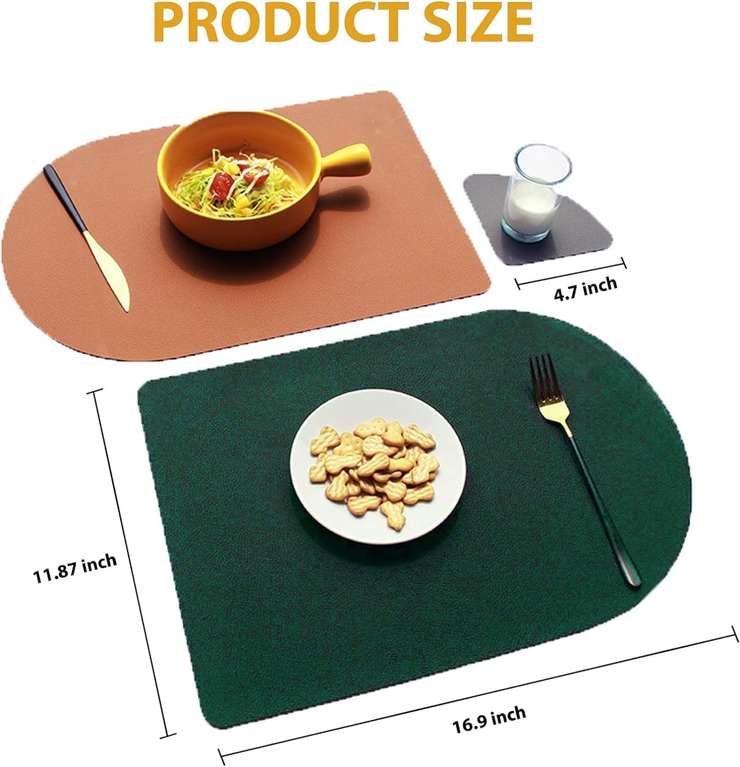 Reversible Faux Leather Placemats with Coasters Set of 8, Non-Slip Washable Table Mats for Dining, Kitchen, Heat Resistant Insulation Place Mat Easy to Clean (17 x 12 inch), Stain Resistant Placemats