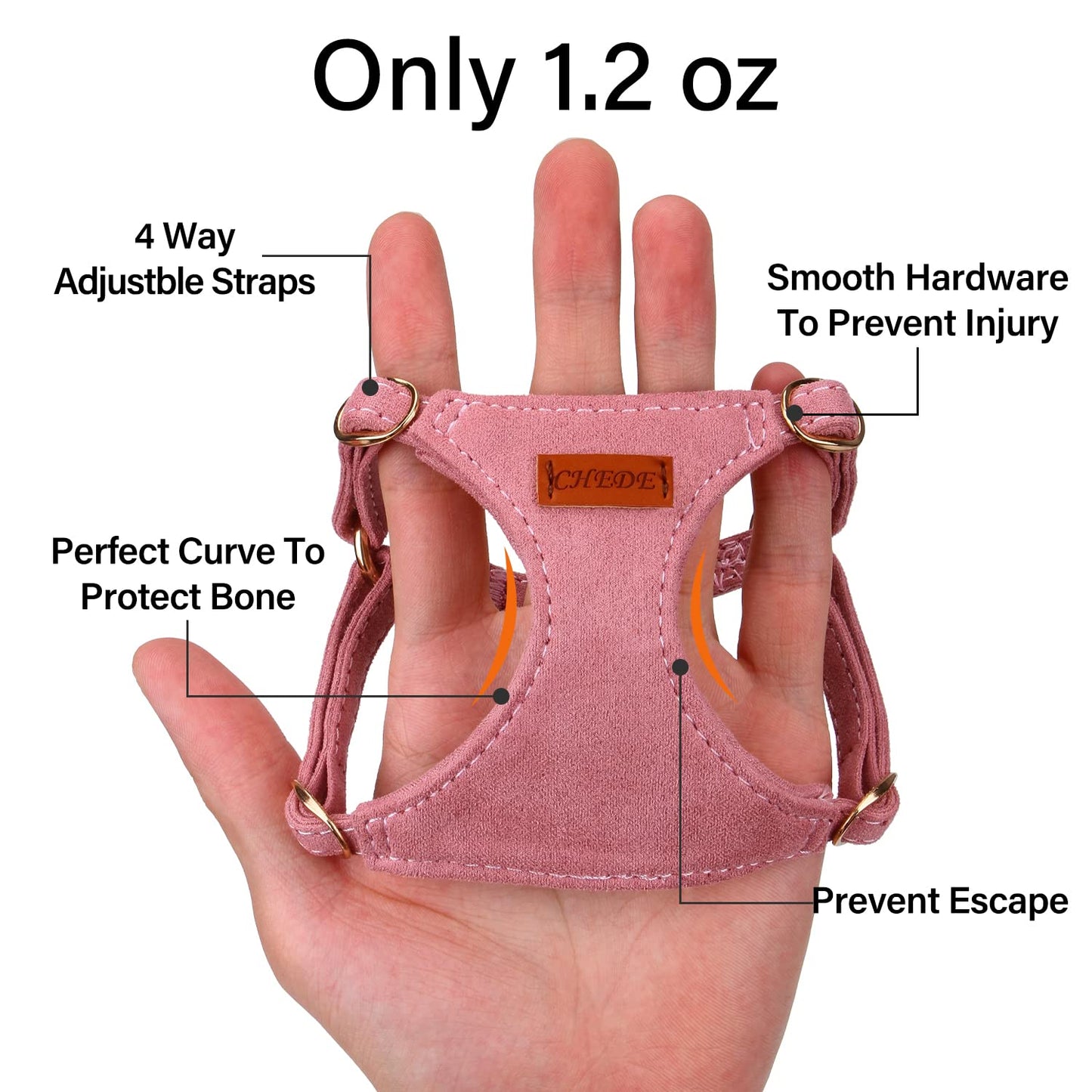 CHEDE No Pull Puppy Harness and Multifunction Dog Leash Set- 8 Colors Soft Adjustable No Choke Escape Proof Cute,Lightweight Pet Vest Harness for Small and Medium Dog (XS, Antique Pink)