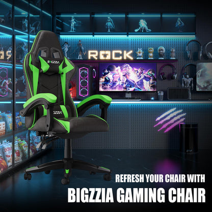 Bigzzia Gaming Chair, Computer Game Chair with Lumbar Support, Comfortable Video Game Chairs for Adults Kids, Racing Style Gamer Chair with 360°-Swivel Seat and Headrest
