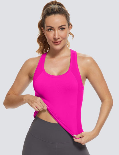 MathCat Workout Tops for Women Racerback Tank Tops Seamless Running Tank Tops Muscle Tank Hot Pink