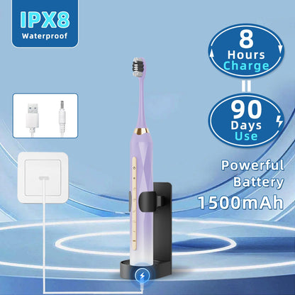 Adult Sonic Electric Toothbrush, USB Rechargeable Sonic Toothbrush, with 12 Brush Heads, 5 Modes, Equipped with Cleaning Brush, Brushing and Washing Two in one