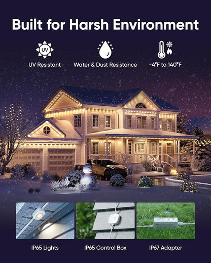 eufy Permanent Outdoor Lights E22, 100ft with 60 Triple-LED Lights, Smart RGBWW for Christmas, Daily and Holiday, IP67 Waterproof, AI Lighting Themes for Christmas Decorations, Links with Cameras