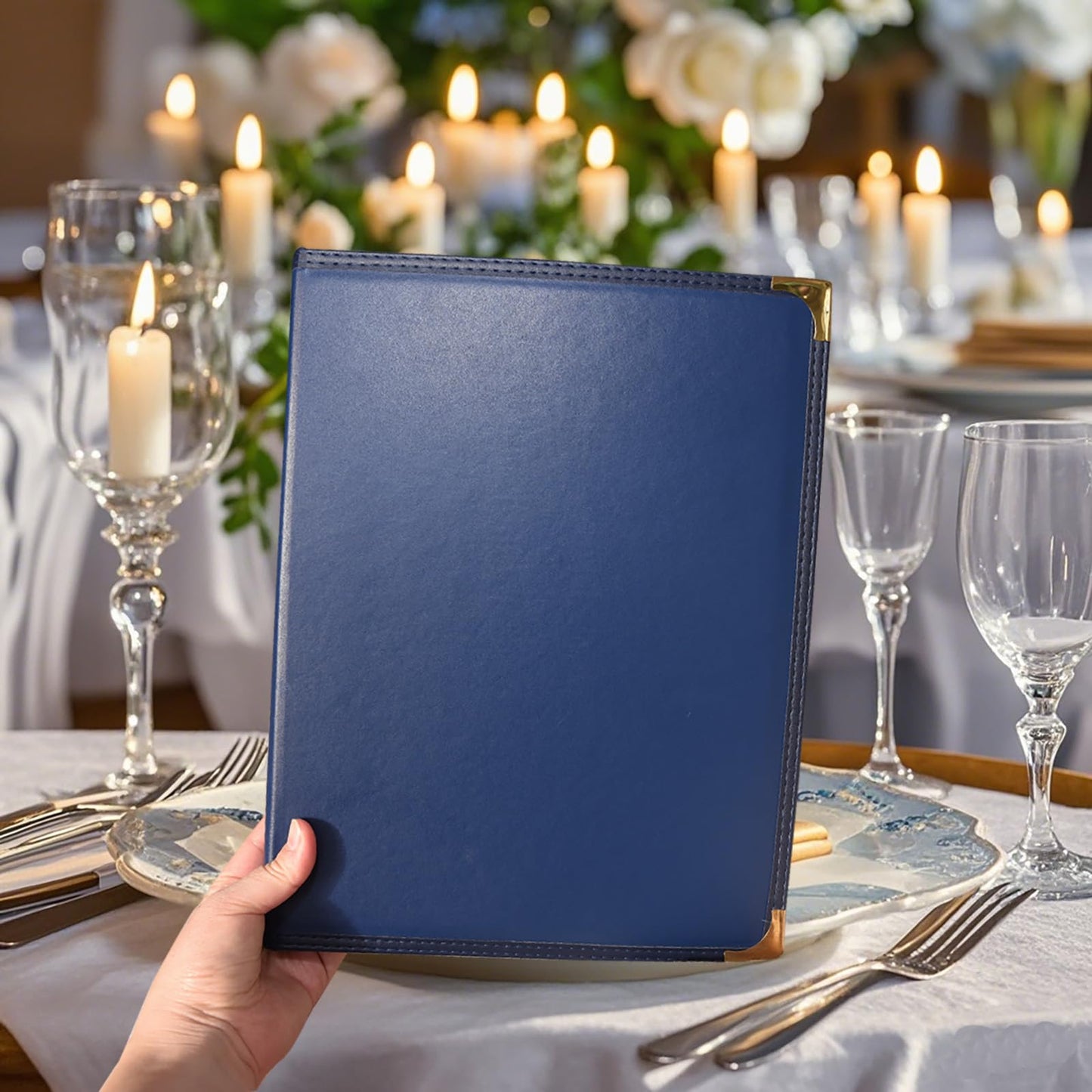 Premium Leather Restaurant Menu Covers 8.5x11 Inch (Set of 2), 4 Page 8 View, Elegant Durable Menu Holder for Upscale Dining, Restaurants, Hotels & Events