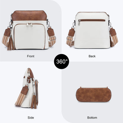 Roulens Crossbody Purse for Women,Lightweight Medium Crossbody Bag Soft Leather Women's Shoulder Handbags with Tassel