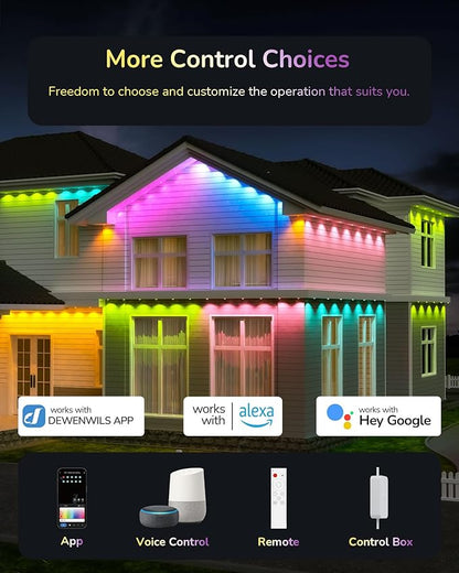 EDISHINE 120ft Permanent Outdoor Christmas Lights, 80 LED RGB+IC+Warm/Cool White Eave Light, App/Remote Control, IP67 Waterproof 50 Scene Modes for House and Daily Decor, Alexa Google Enable